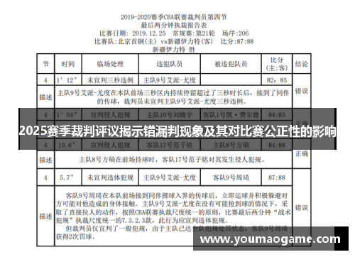 2025赛季裁判评议揭示错漏判现象及其对比赛公正性的影响
